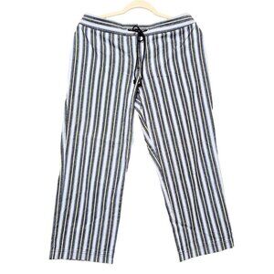 Ann Taylor Loft Lounge Striped Pants Women 10 Wide Leg Pockets Ankle 100% Cotton